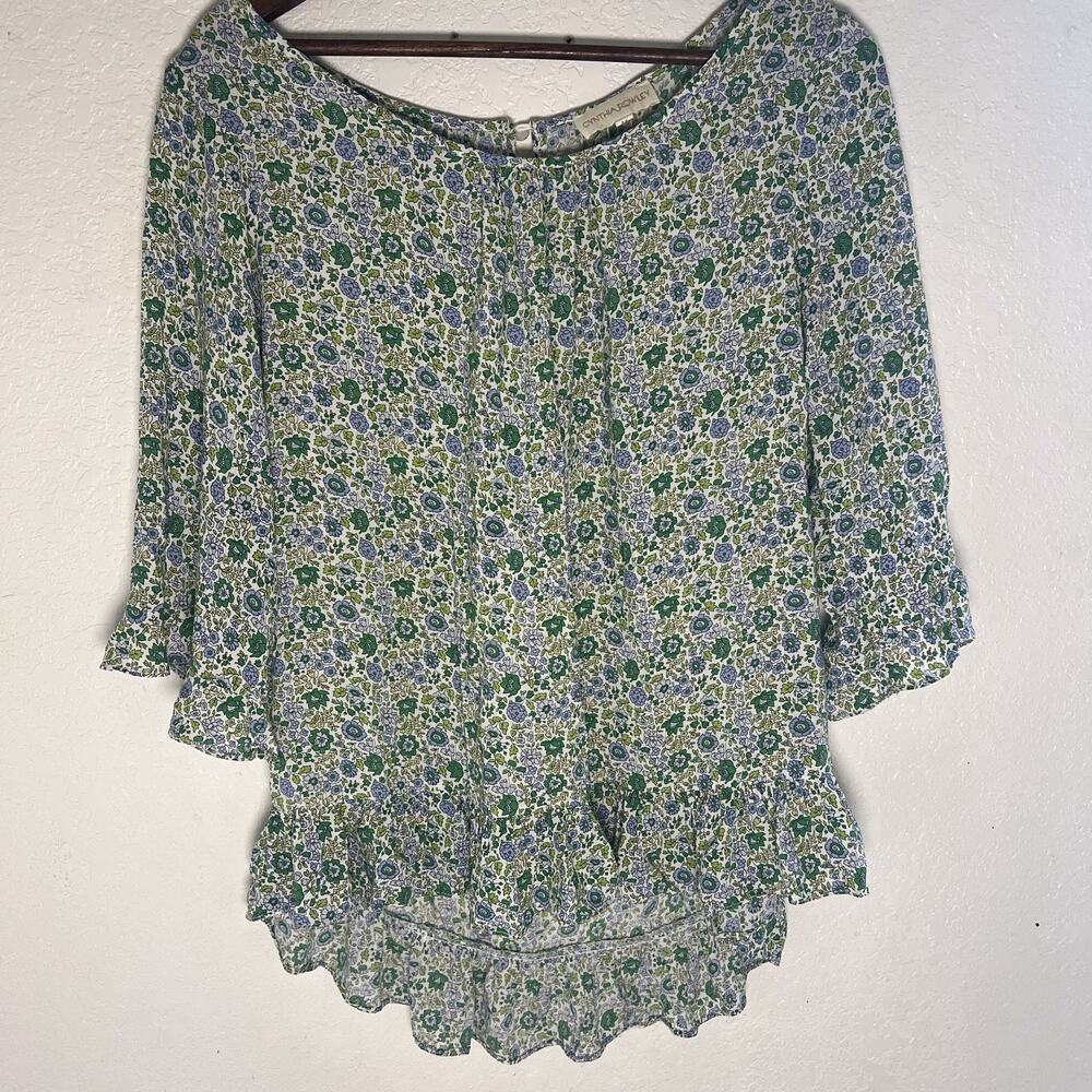 Cynthia Rowley Womens M Floral Boho Blouse Flowy Peasant Cottagecore Top
